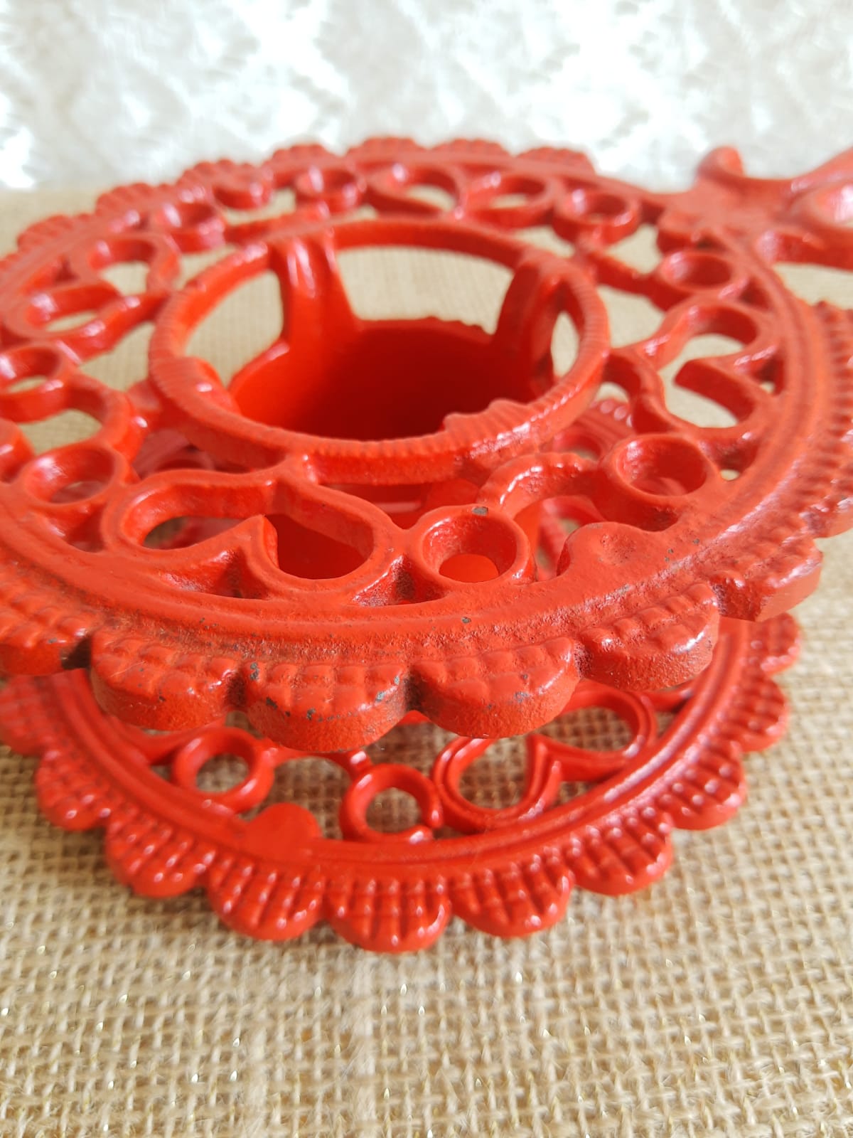 iron candle holder vintage red cellar rat