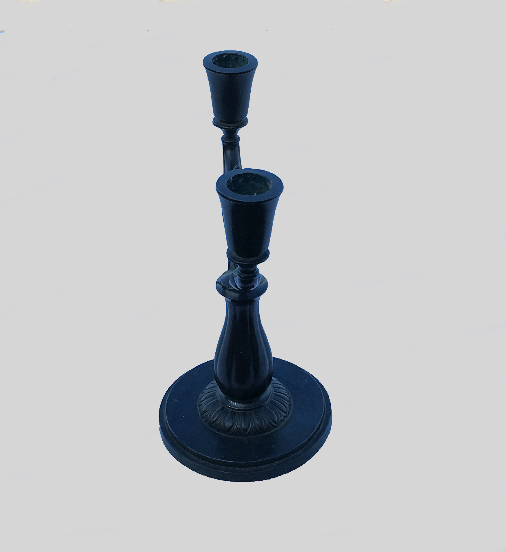 Art deco danish two-armed candleholder by Just Andersen in Disko Metal