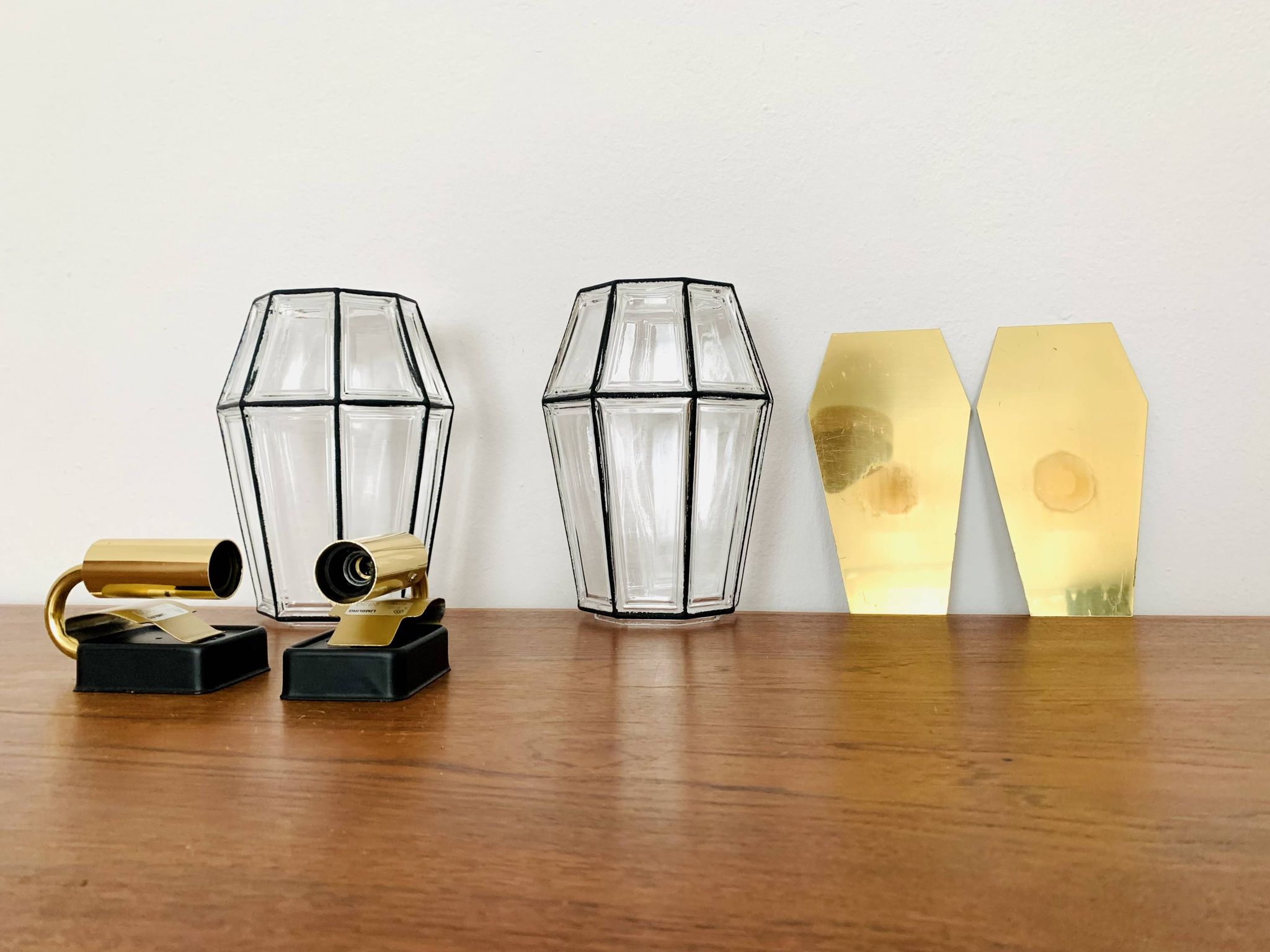 Set of 2 Glass Wall Lamps by Glashütte Limburg