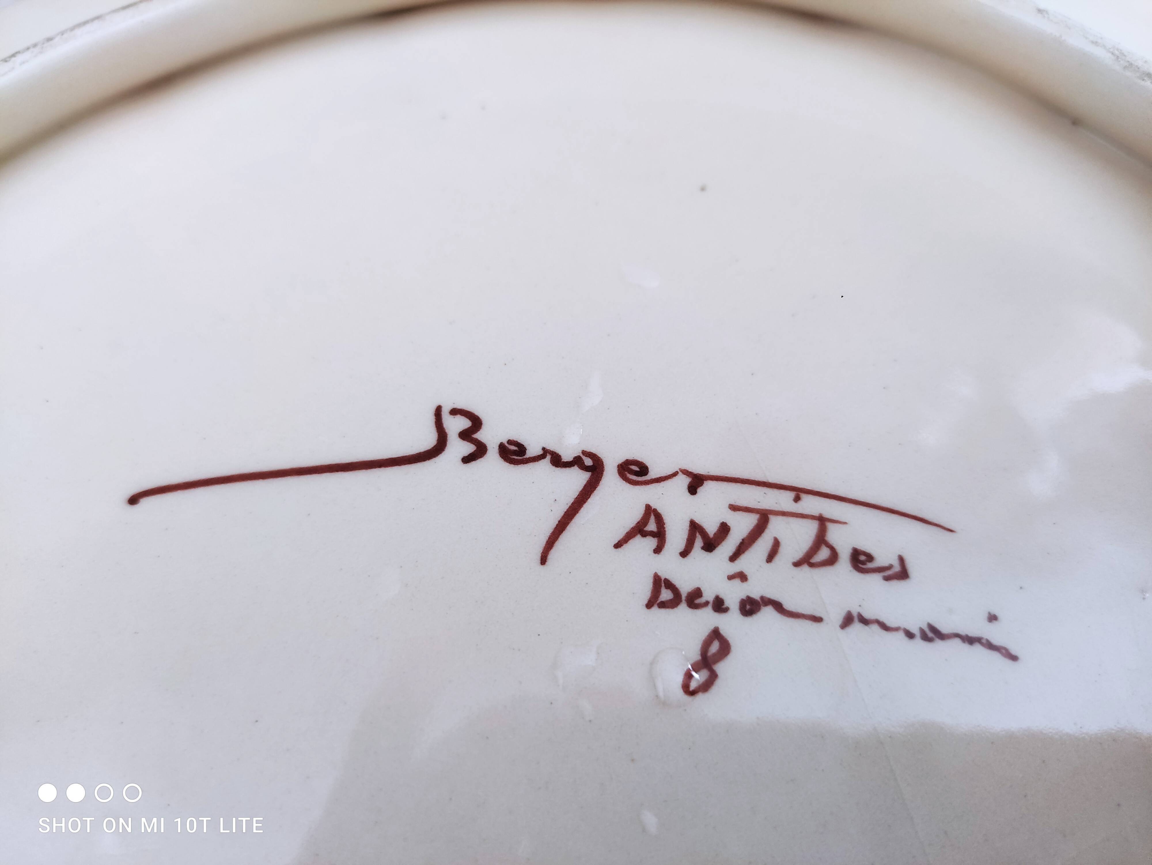 Dessert service 6 pieces 5 people ceramic signed Berger Antibes