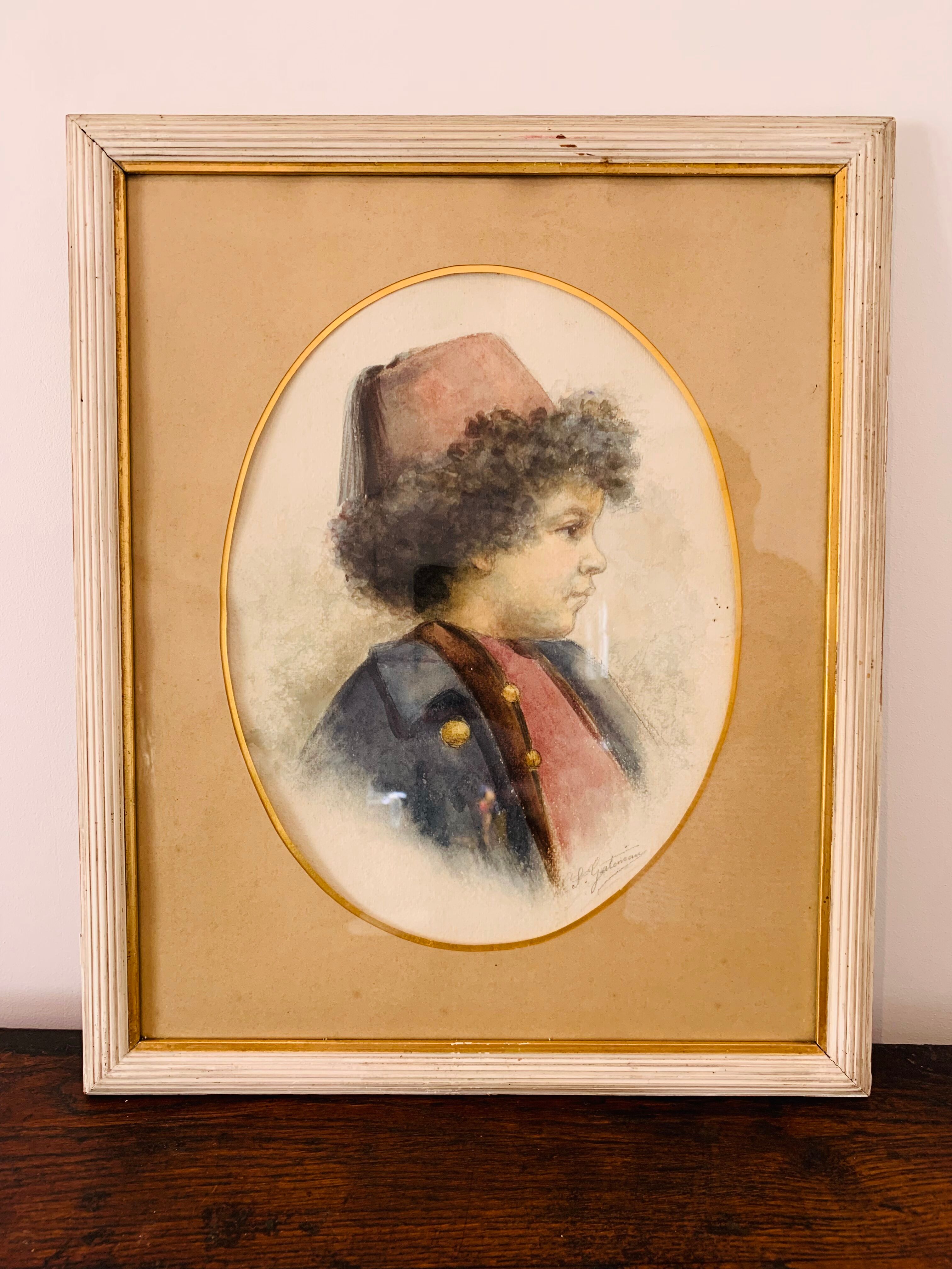 Orientalist painting portrait of a child signed Gatineau