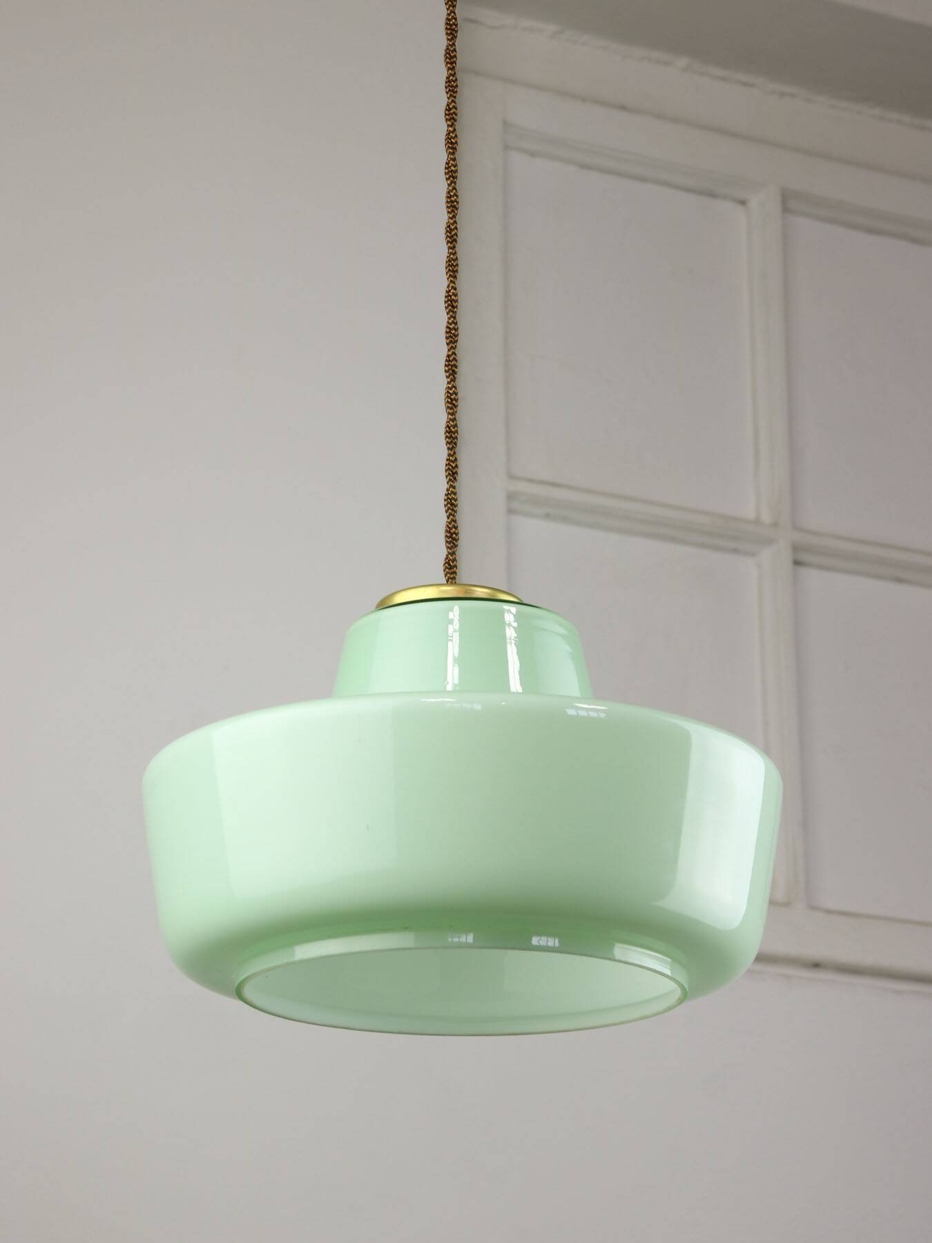 Mid-century italian glass & brass pendant lamp