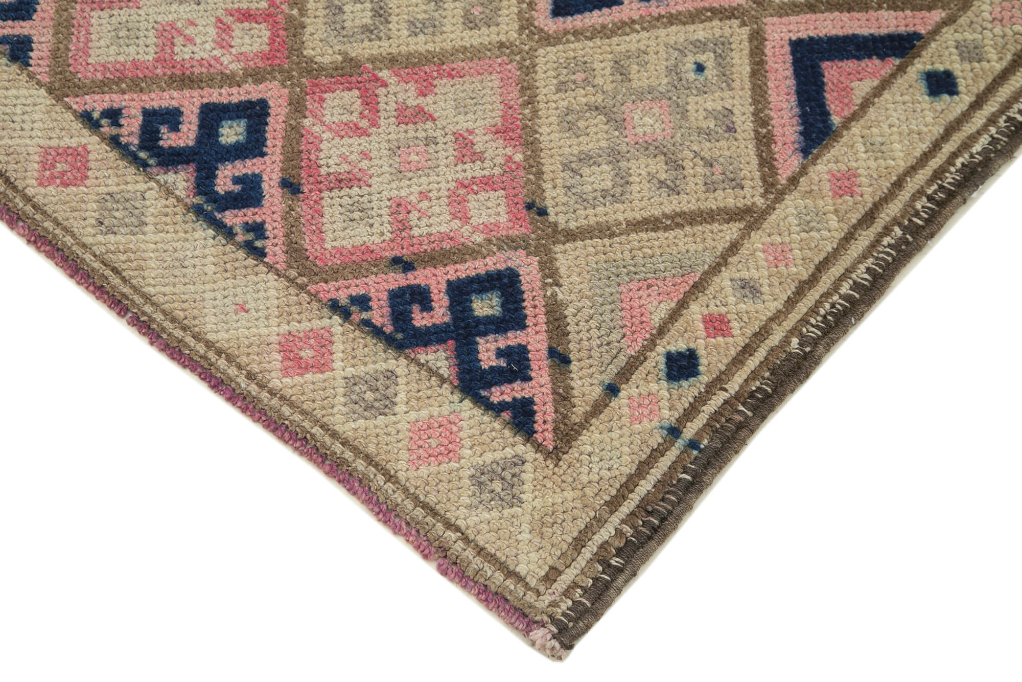 Handmade oriental beige runner rug 90 cm x 352 cm