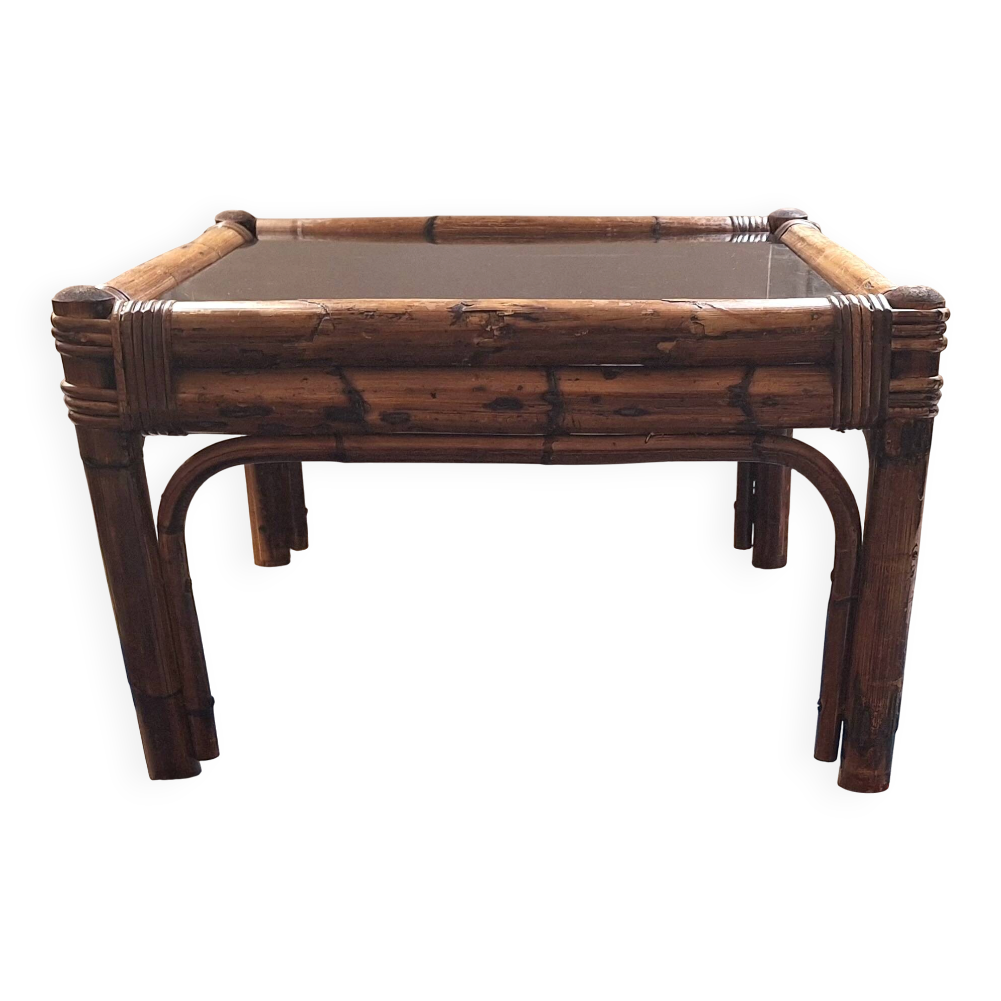 Bamboo and smoked glass coffee table,1960s
