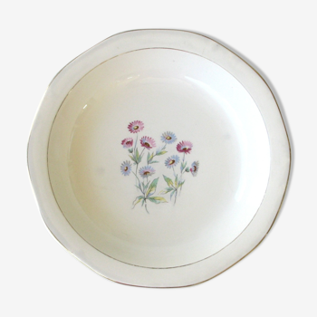 Old round dish digoin sarregumine decorated with flowers - model christine