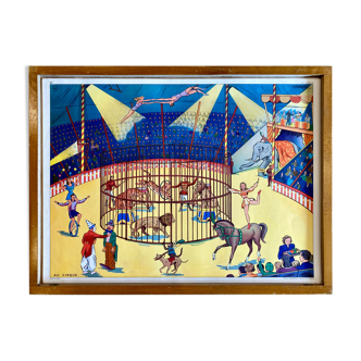 Educational poster elocution Rossignol vintage 60s - at the circus and after the rain