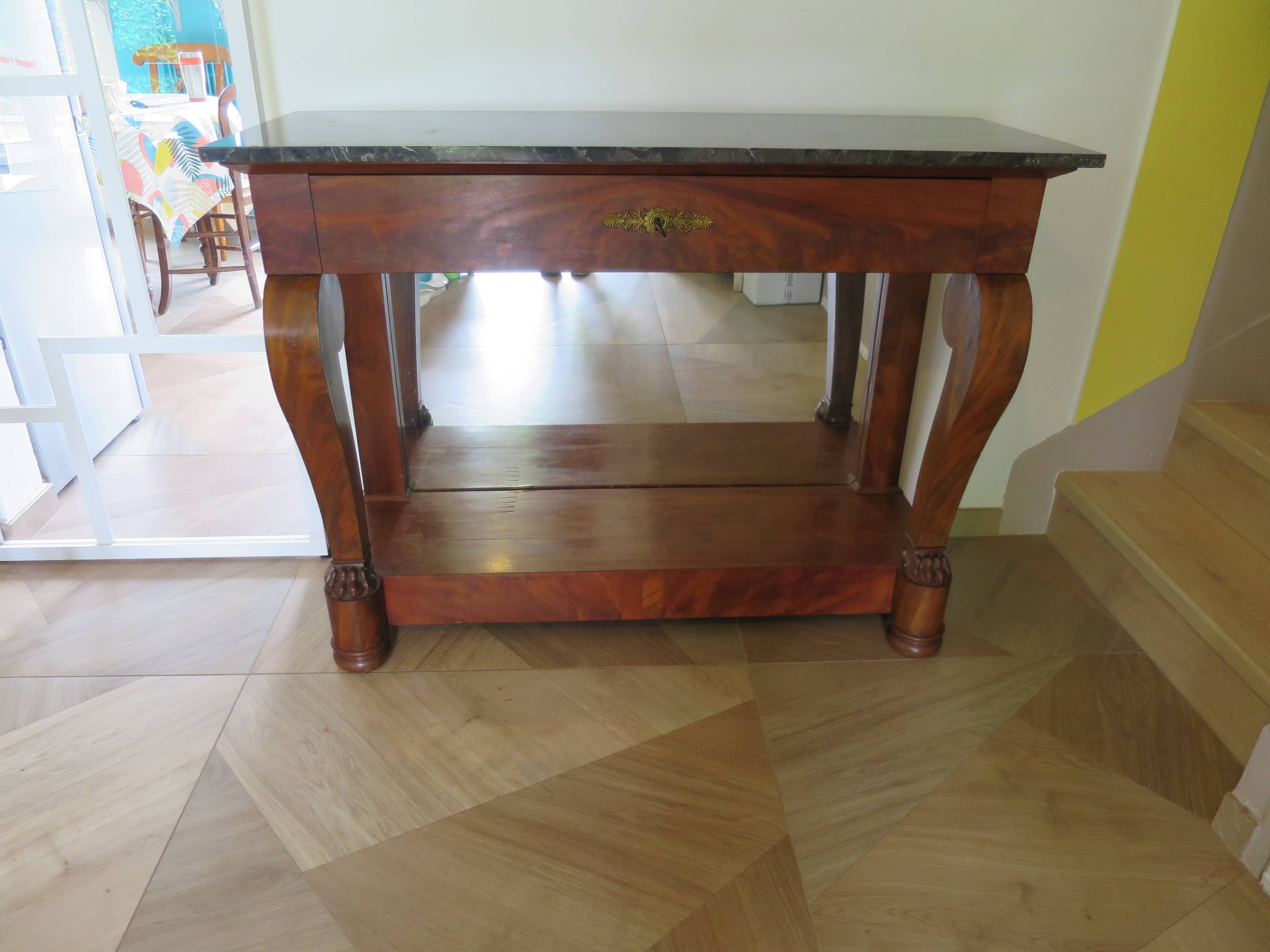 console-style empire/restauration-à crosses-fond de miroir-pieds griffes