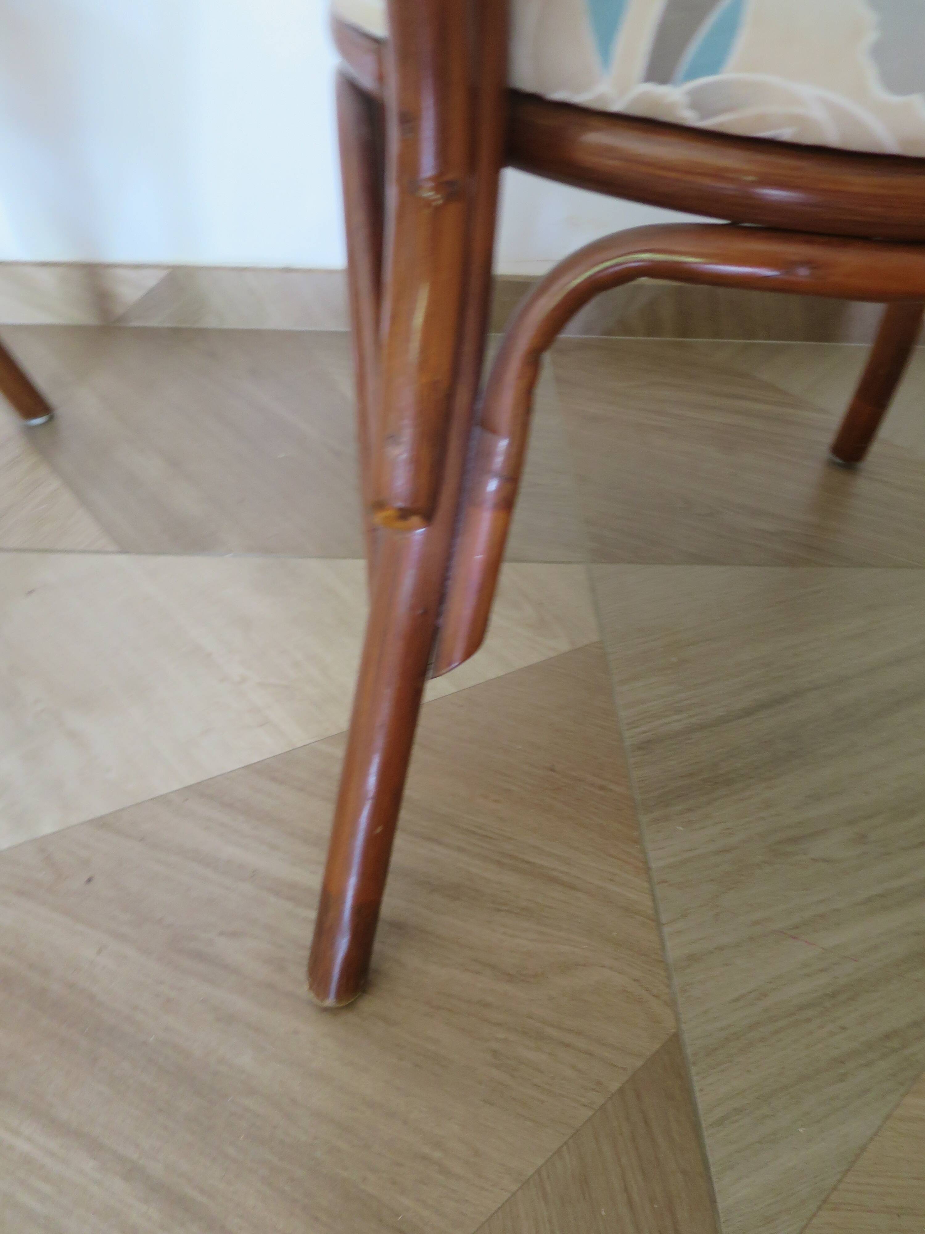 Vintage lot of 2 woven bamboo rattan armchairs - Curved wood - 1980s