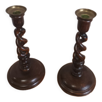 Pair of wooden candle holders