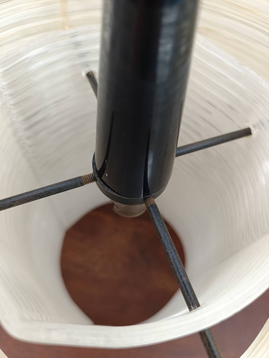 Plexiglas pendant light, two-tone ribbed plastic, 1970