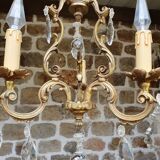 Lustre cage bronze et pampilles 3 branches