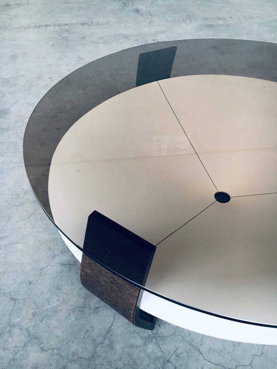 Mid-Century Modern Dutch Wenge & Smoke Glass Coffee Table, Netherlands, 1960s