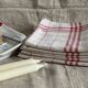 5 antique red and white checked tea towels