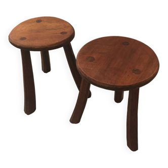 Set of 2 solid wood tripod stools