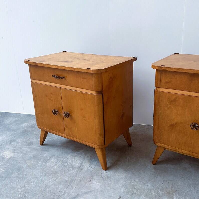 Pair of Mid-Century Nightstands with Compass Legs, 1950s