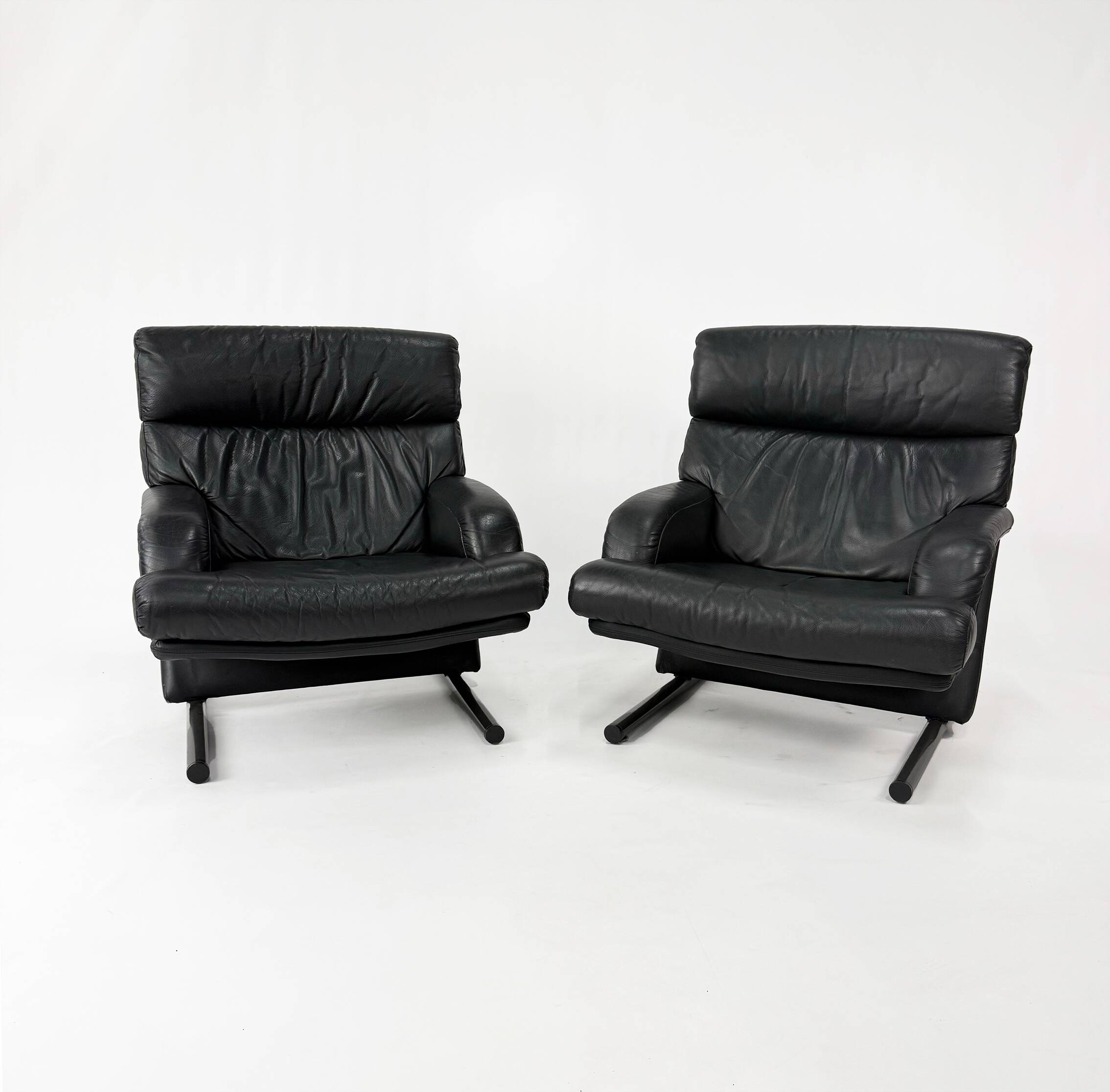 Postmodern Black Leather Chairs, 1980s