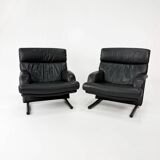 chaises postmodernes en cuir noir, années 1980