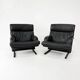 chaises postmodernes en cuir noir, années 1980