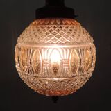 Vintage pendant light in molded glass and brass, glass ball hanging lamp