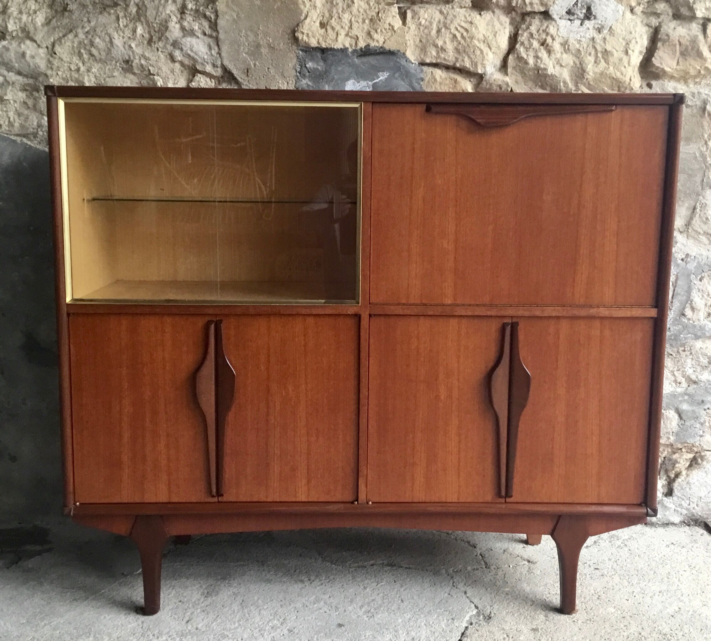 Scandinavian teak buffet with showcase and secretary - 1960