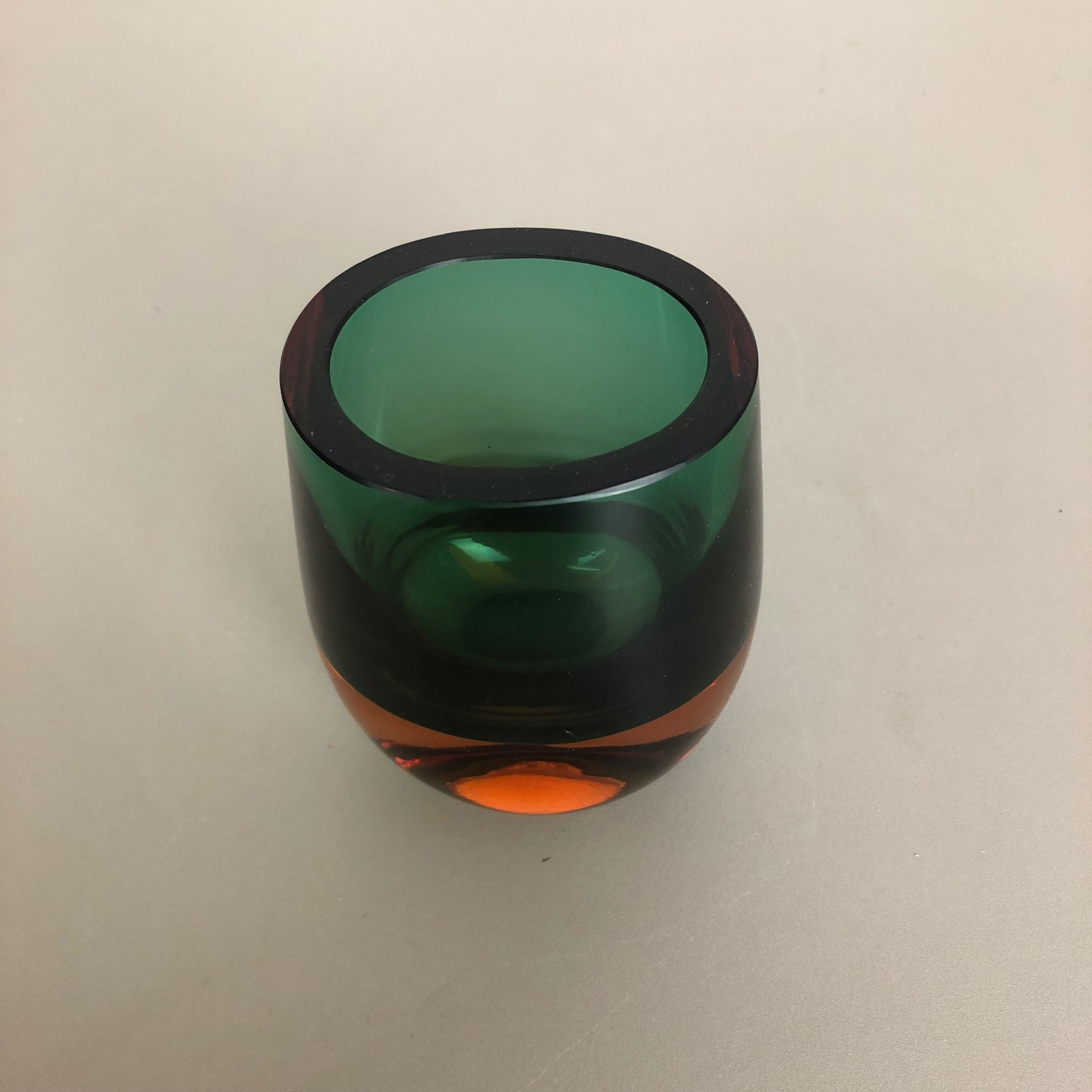 Multi-Color Heavy Two Color Murano Glass Sommerso Object Vase Bowl, Italy, 1970s