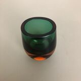 Multi-Color Heavy Two Color Murano Glass Sommerso Object Vase Bowl, Italy, 1970s