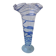 Glass vase on a pedestal with a blue trim.