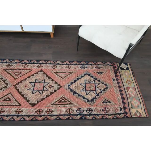 1970s Turkish Oushak Handmade Wool Cotton Orange Runner Rug 84x308