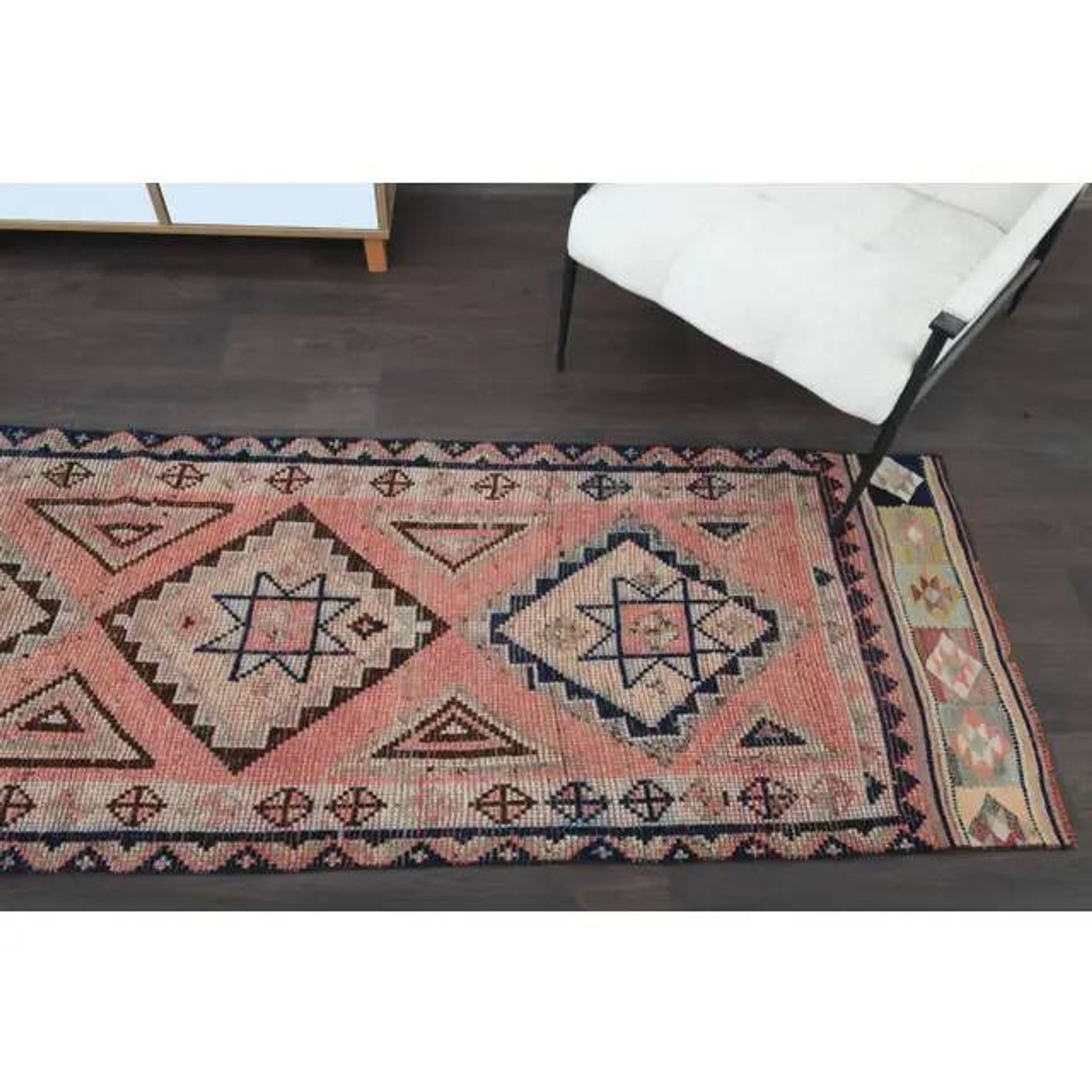Tapis couloir en laine et coton fait main Oushak turc des années 1970, 84x308.