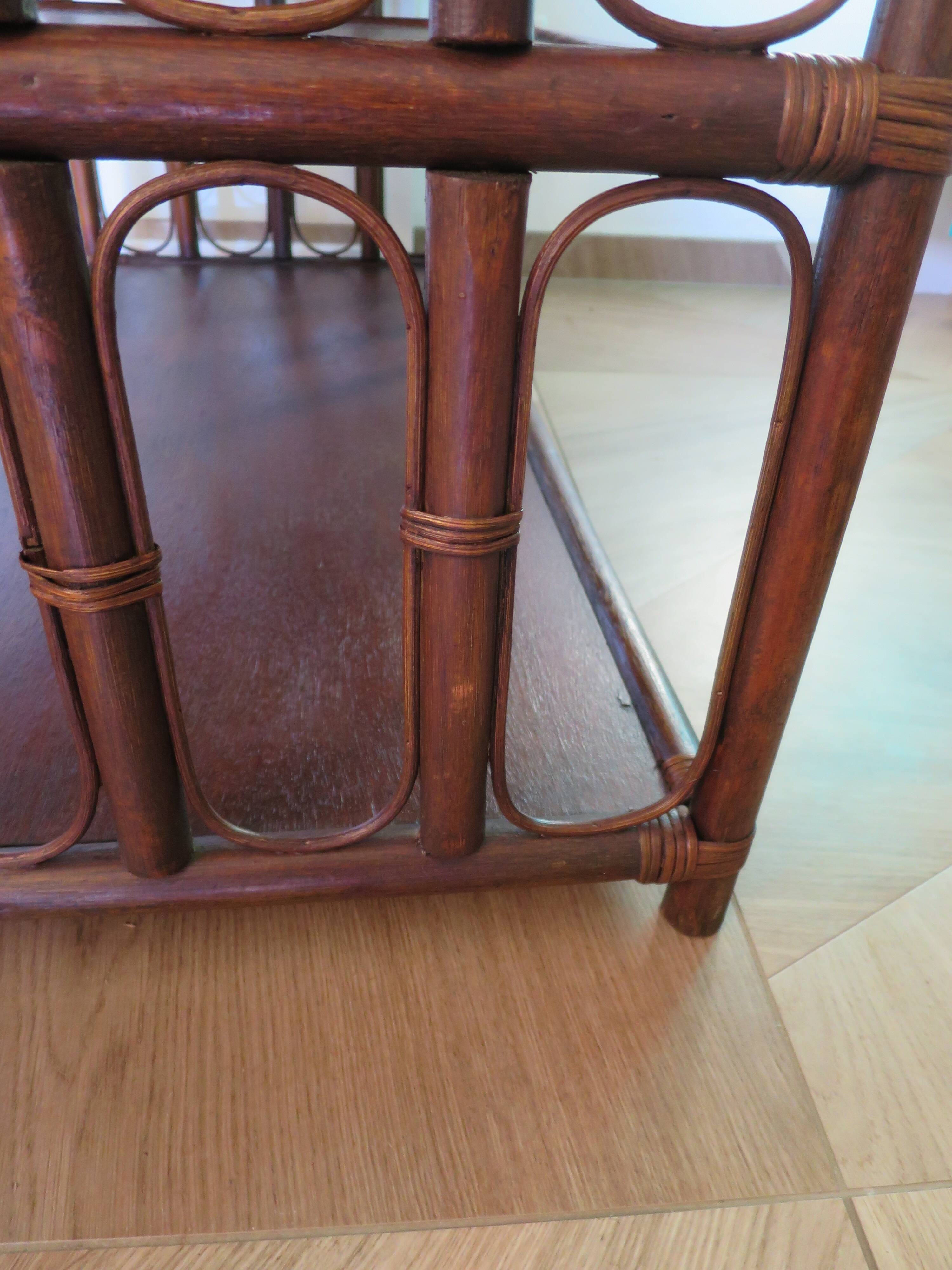 Retro side table - vinyl furniture - rattan and bamboo - 1980s