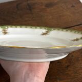 Vintage round green Limoges porcelain serving platter with gold trim