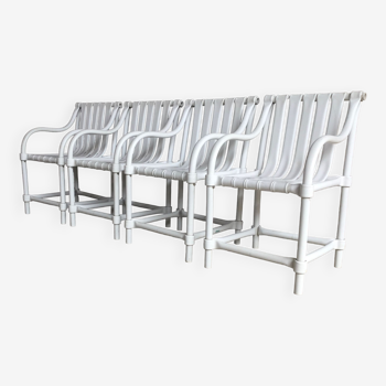 Ensemble de 4 fauteuils de jardin Hugonet en plastique blanc - made in France design 1970
