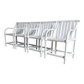 Set of 4 Hugonet garden armchairs in white plastic - made in France design 1970