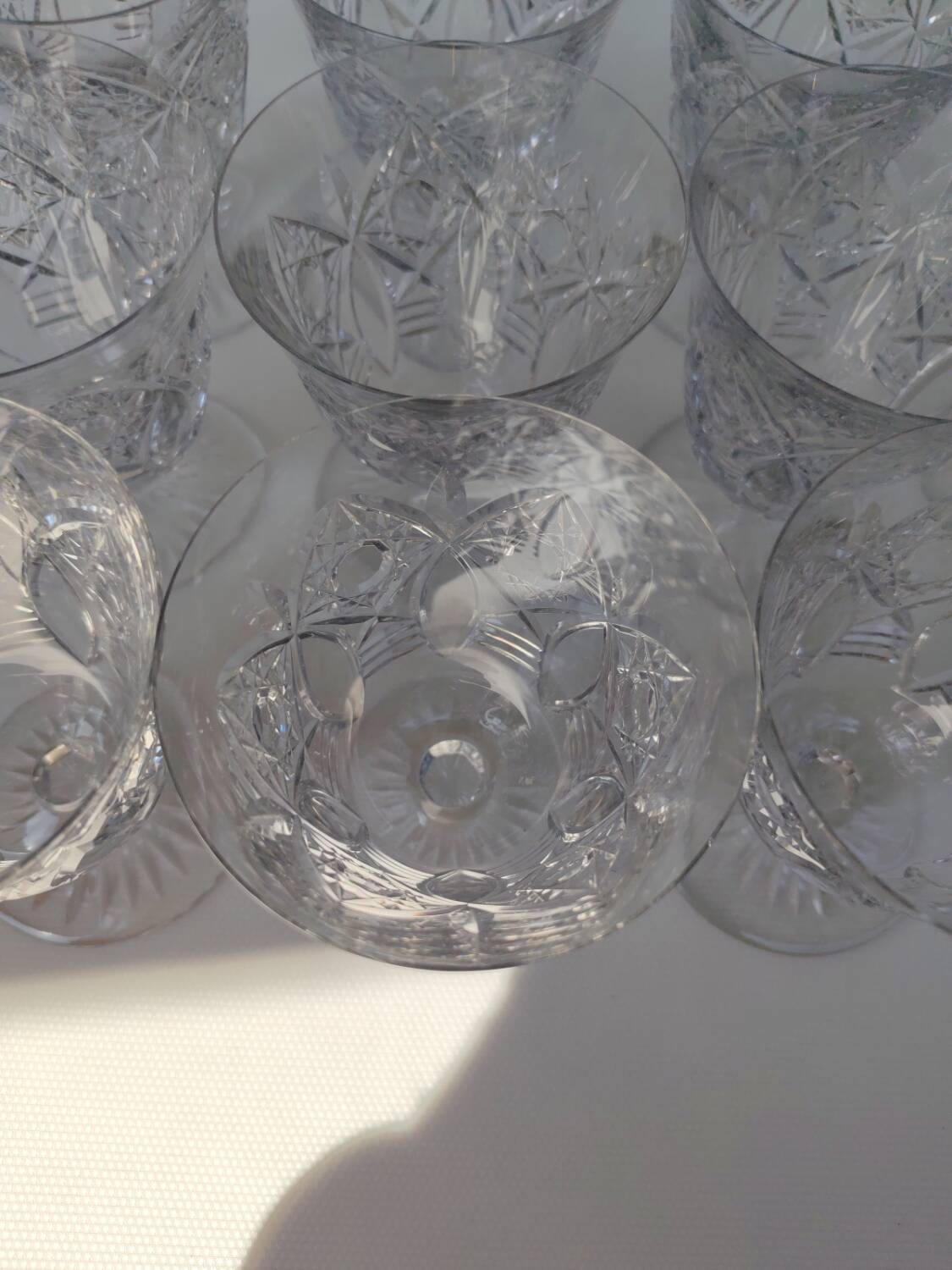 12 Baccarat crystal water and wine glasses, Beaujeu model, mid-20th century.
