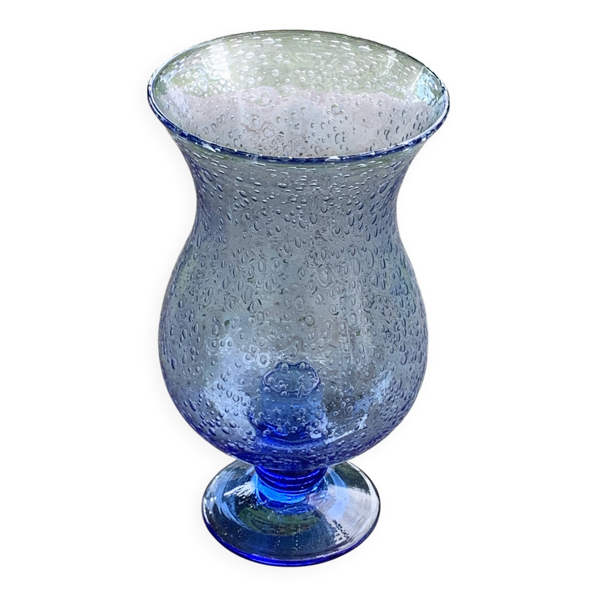 Blue blown glass tealight holder, Biot glassworks, collector's item
