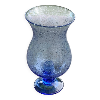 Blue blown glass tealight holder, Biot glassworks, collector's item