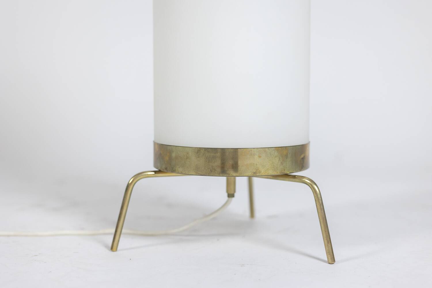 Lamp in white opaline and golden brass, 1970s