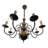 Large Dutch chandelier in bronzed brass 8 branches