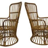 Ensemble de deux fauteuils en rotin du milieu du siècle par Bonacina 1950 Design