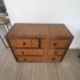Rattan and solid wood chest of drawers