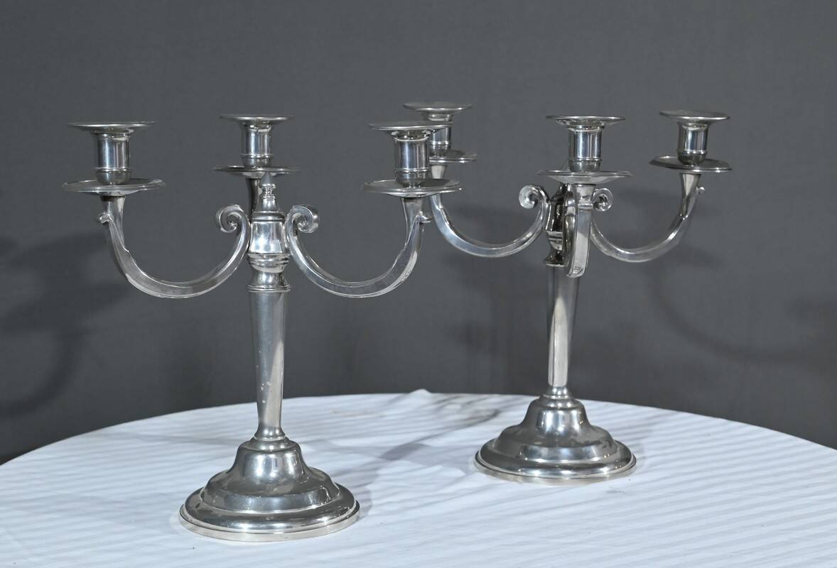 Pair of “Le Lingot” Candelabra in Pewter – Mid 20th Century
