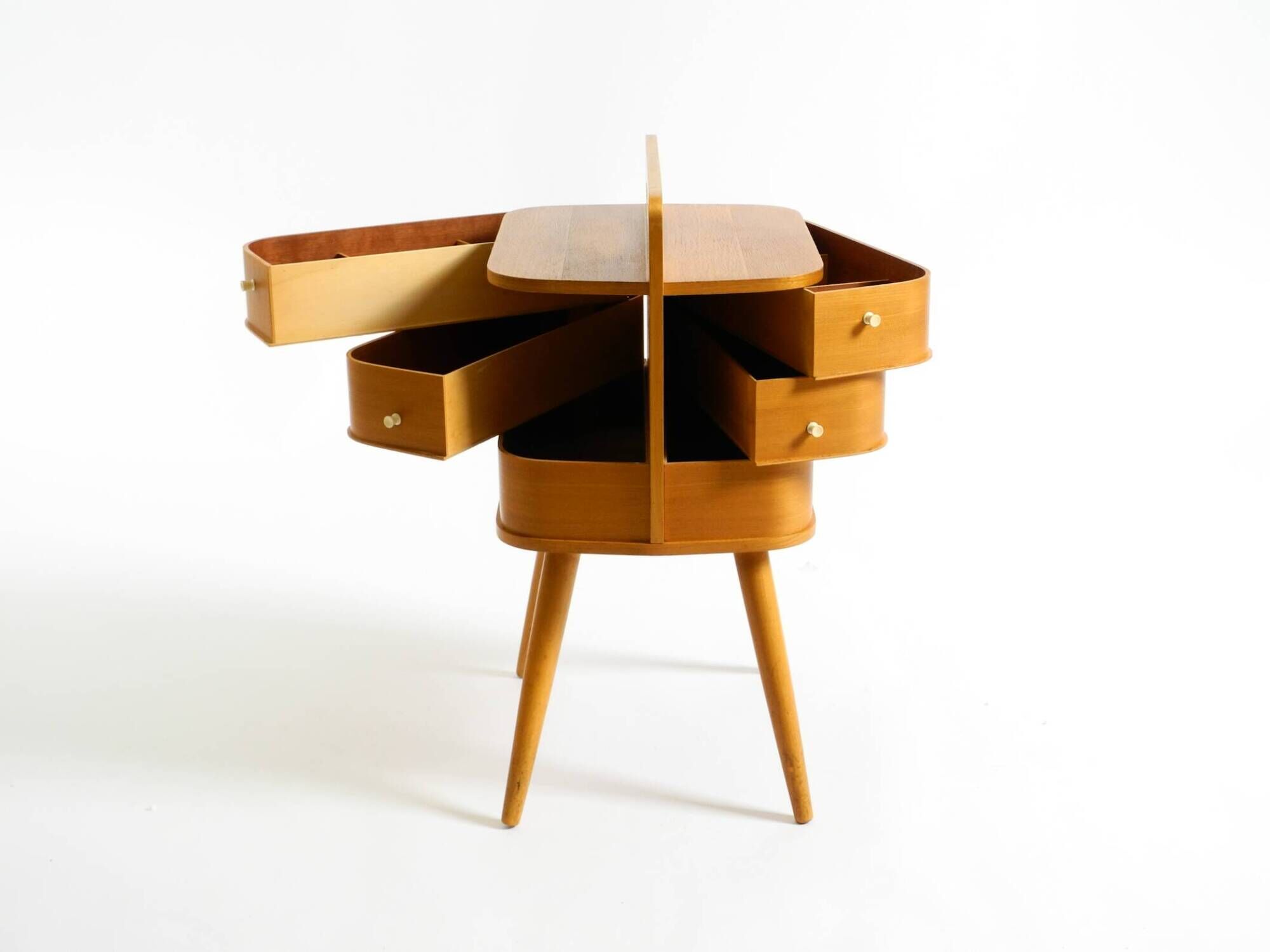Beautiful original Mid Century teak sewing box with hinged compartments