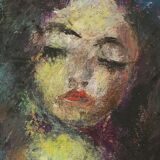 Vintage Abstract Painting on Canvas Nude Woman La Pipe