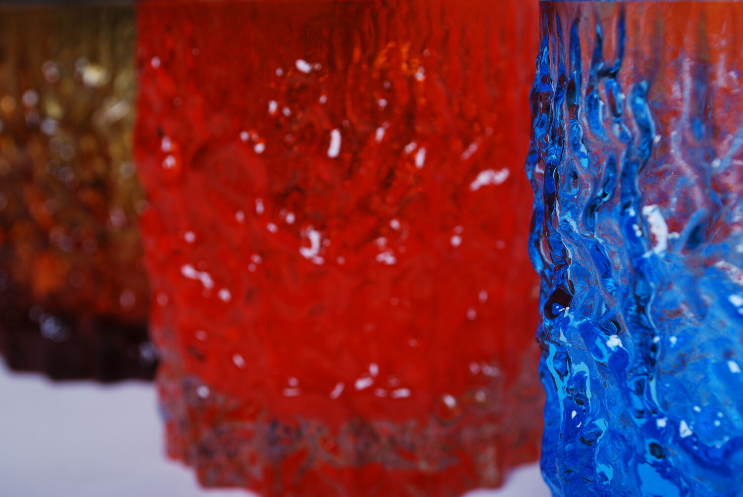 Set colored glass 'textured bark' by Geoffrey Baxter 60's