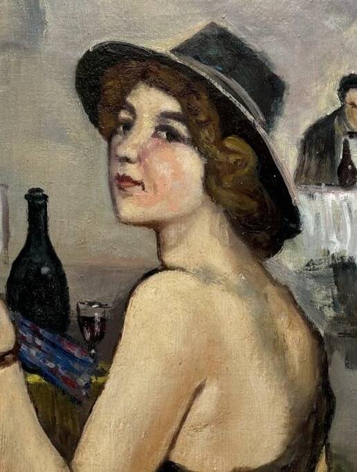 Élégante au chapeau Tableau signé