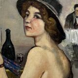 Élégante au chapeau Tableau signé
