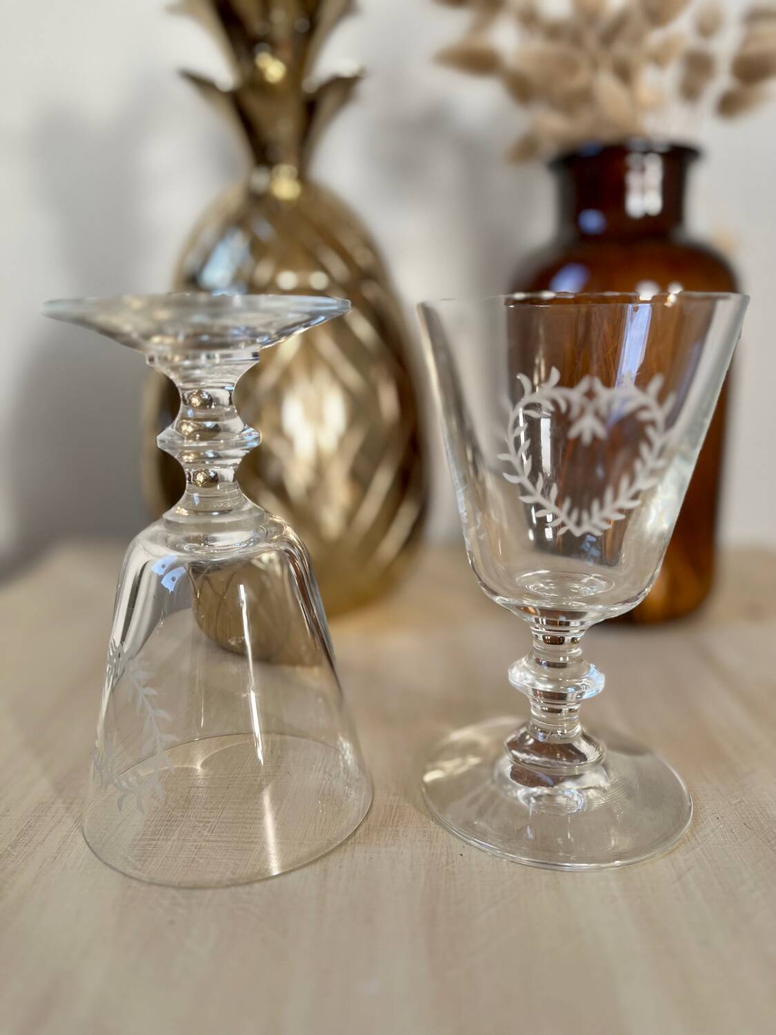 Pair of stemmed wine glasses