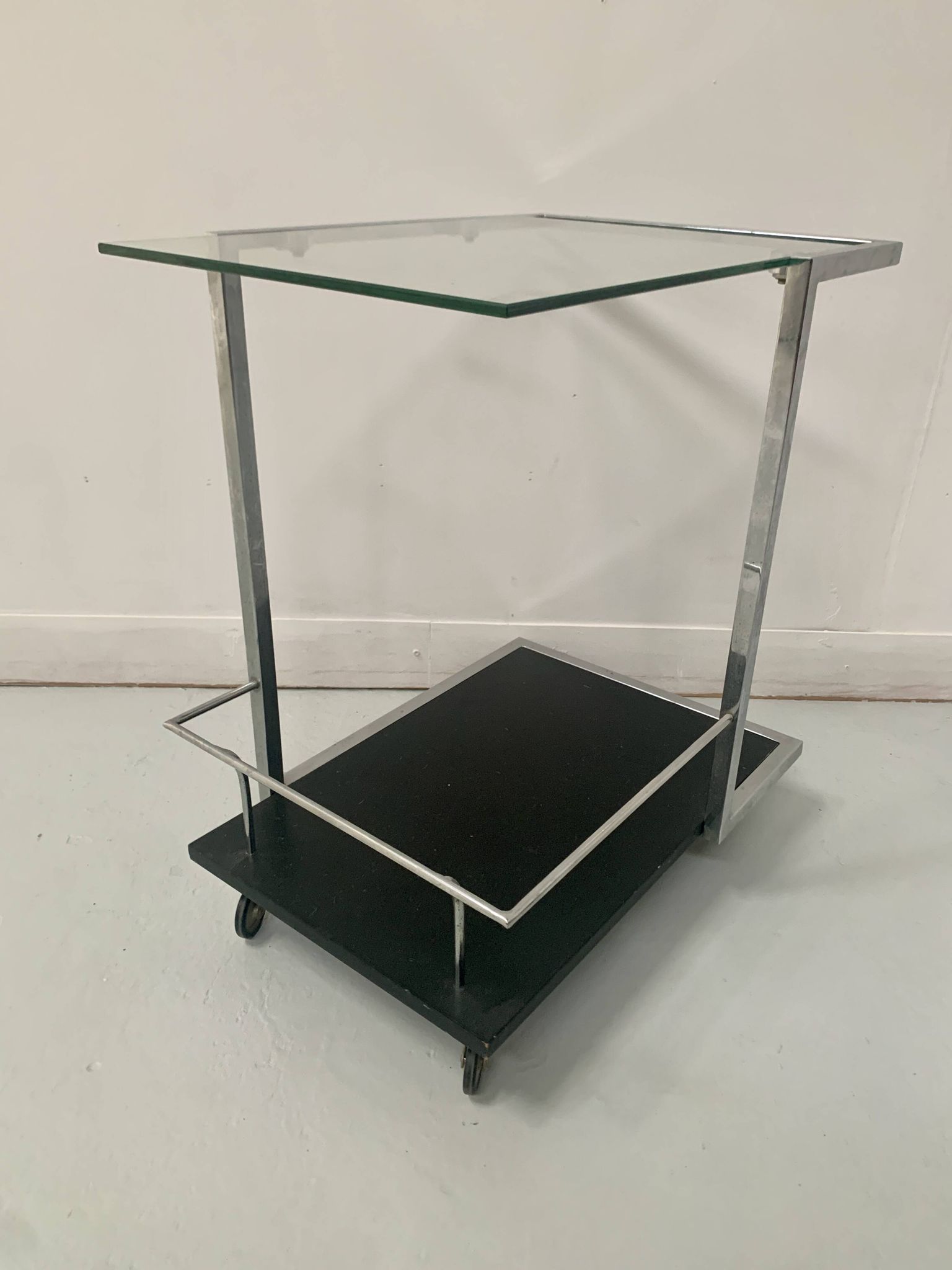 20th century chrome metal rolling serving table