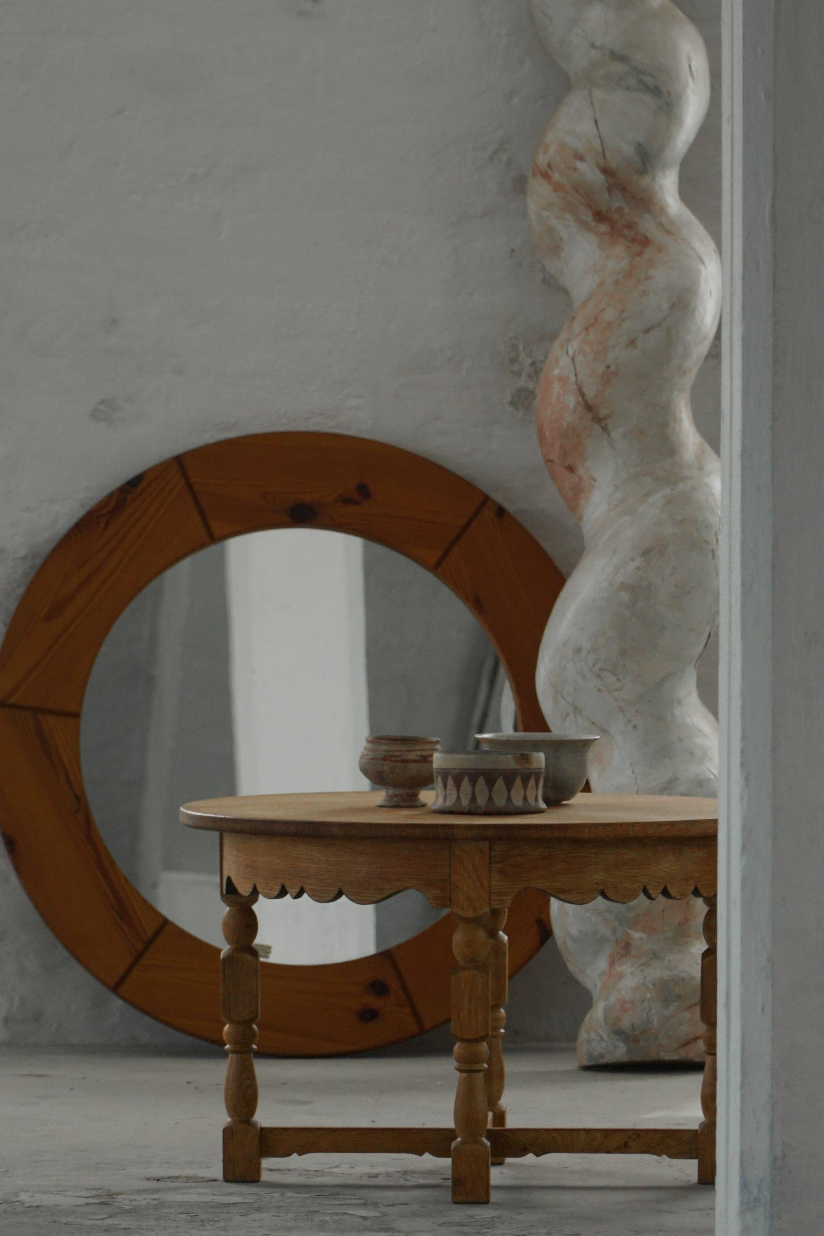 Mid-century Danish round side table in solid oak, Henning Kjærnulf, 1960s.