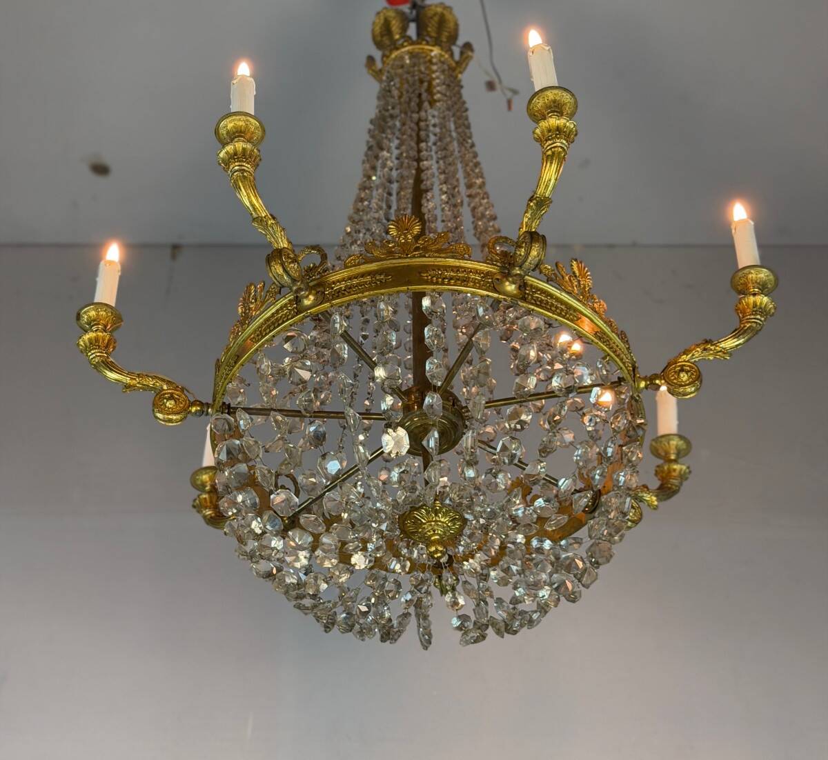 Empire style lustre with pearl beads in gilded bronze, circa 1880.